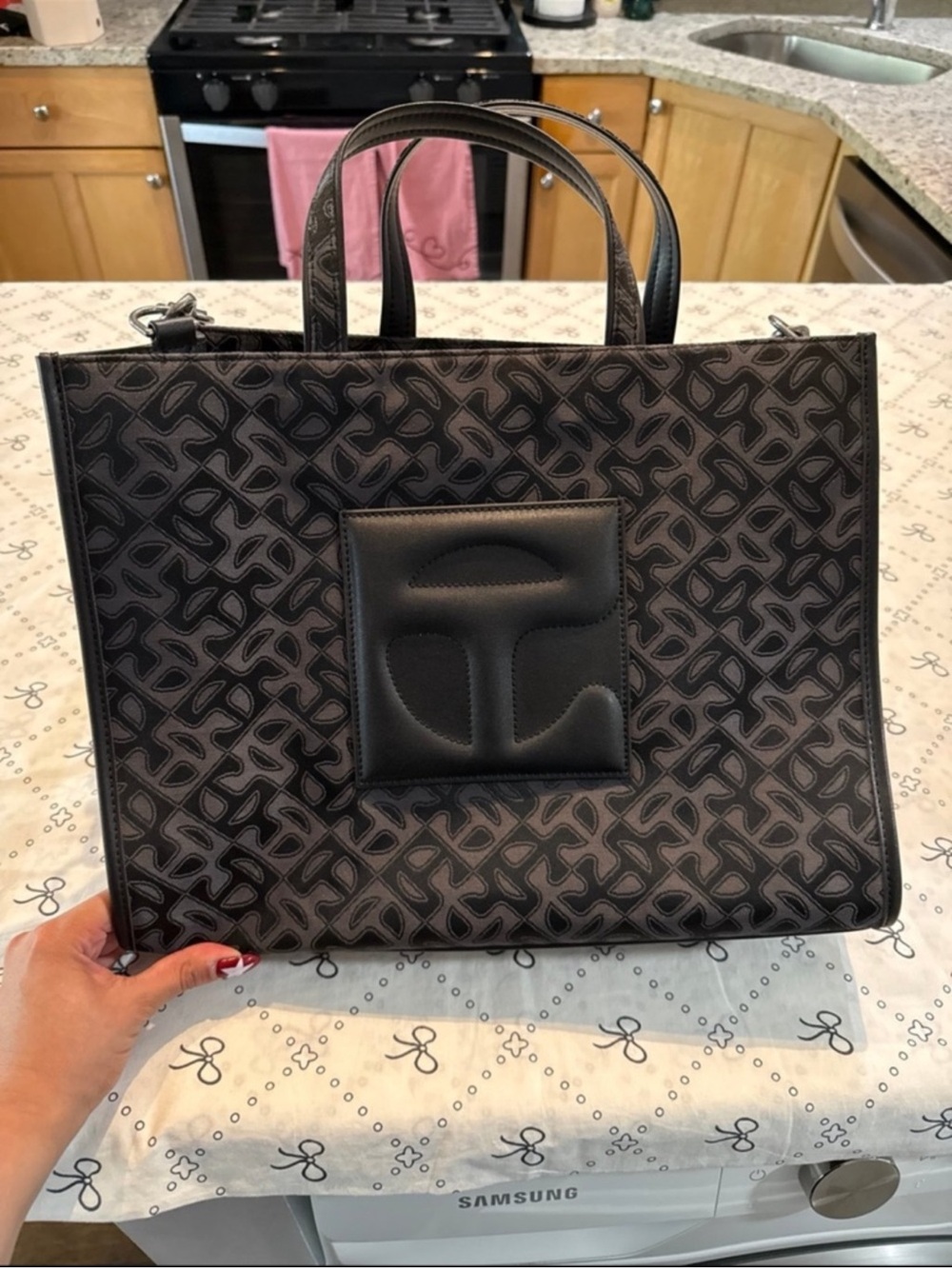 Telfar Black Logo-Patterned Tote Briefcase - Picture 3 of 7